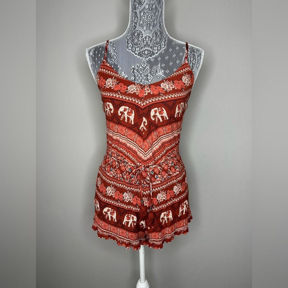 BECOOL BoHo Elephant Thai Style Printed Tank Romper Women’s Size Small